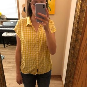 Old Navy yellow and white plaid button up